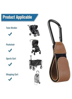 MOXO 2 PCS Stroller Hooks Multipurpose Baby Bag Buggy Cli Premium Leather Style Stroller Clamp Safe and Reliable Shopping Bag Holders Brown  - Image 5