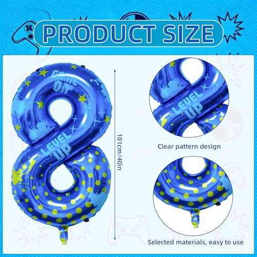 Lcoor Video Game Birthday Party Decorations 40inch Blue Video Game Number 8 Foil Balloon for Level Up Games Themed Birthday Party Supplies 8 - Image 5