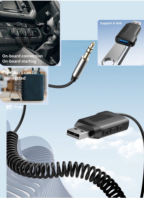 Aux Bluetooth Adapter for Automotive, Automotive Bluetooth Adapter 5.4 Transmitter Receiver, 3.5mm AUX Wireless Audio Transceiver Transmitter Black, Lossless Music USB to 3.5mm Jack Audio Adapter, Built-in Microphone for Car Kit/Home Stereo/Hands-free Call Speaker