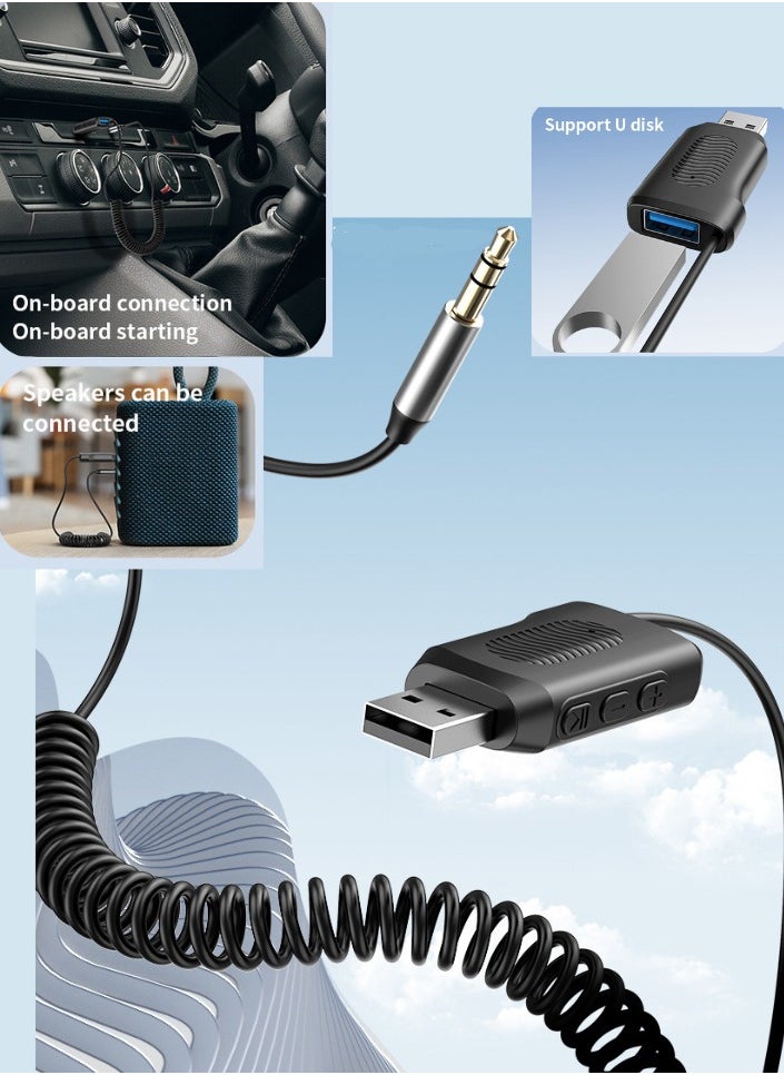 Generic Aux Bluetooth Adapter for Automotive, Automotive Bluetooth Adapter 5.4 Transmitter Receiver, 3.5mm AUX Wireless Audio Transceiver Transmitter Black, Lossless Music USB to 3.5mm Jack Audio Adapter, Built-in Microphone for Car Kit/Home Stereo/Hands-free Call Speaker  - Image 1