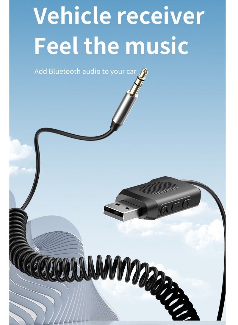 Car Aux Bluetooth Adapter, Noise Cancelling Bluetooth 5.4 Receiver, Lossless Music USB to 3.5mm Jack Audio Adapter with Built-in Microphone for Car Kit/Home Stereo/Hands-Free Call Speakerphone - Image 2