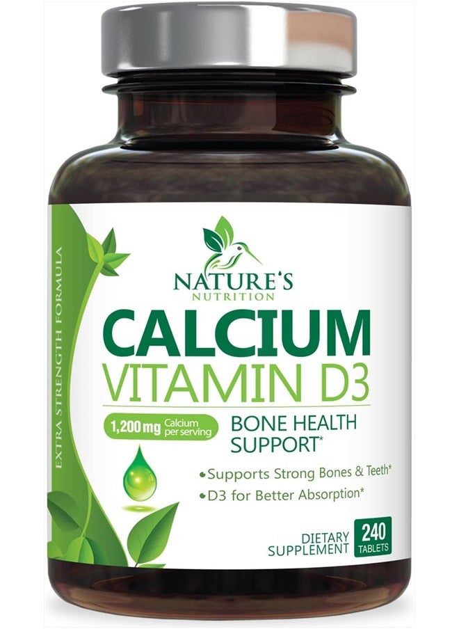 Nature's Nutrition - Calcium 1200 mg Plus Vitamin D3, Bone Health & Immune Support - Nature's Calcium Supplement with Extra Strength Vitamin D for Extra Strength Carbonate Absorption Dietary Supplement - 240 Tablets - Image 1
