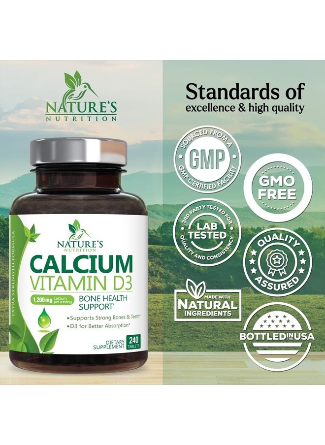 Nature's Nutrition - Calcium 1200 mg Plus Vitamin D3, Bone Health & Immune Support - Nature's Calcium Supplement with Extra Strength Vitamin D for Extra Strength Carbonate Absorption Dietary Supplement - 240 Tablets - Image 1
