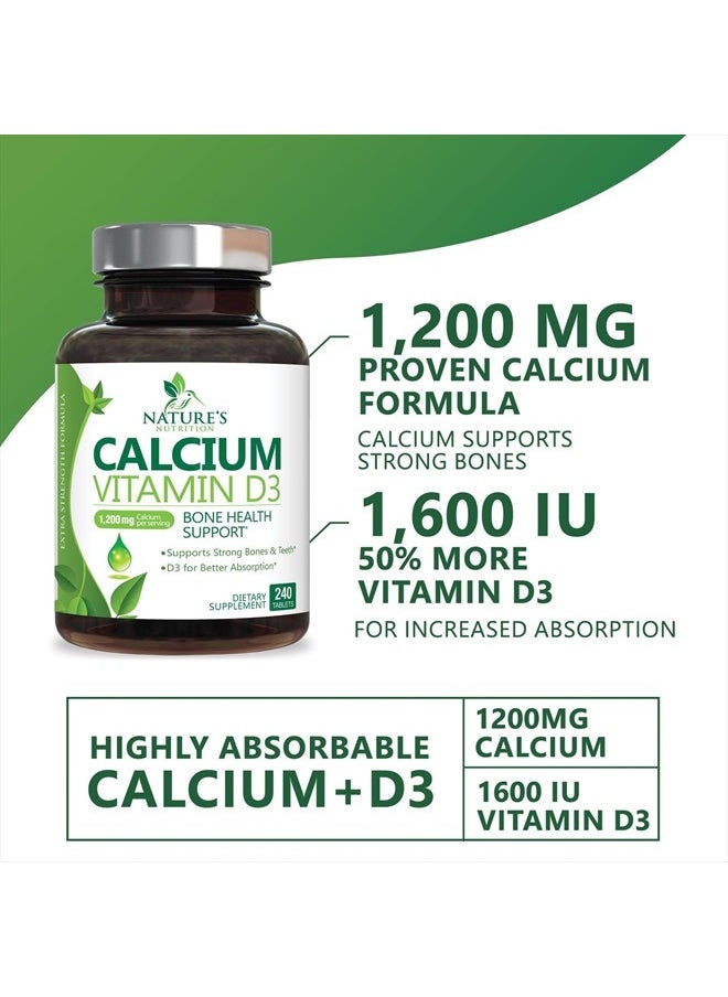 Nature's Nutrition - Calcium 1200 mg Plus Vitamin D3, Bone Health & Immune Support - Nature's Calcium Supplement with Extra Strength Vitamin D for Extra Strength Carbonate Absorption Dietary Supplement - 240 Tablets - Image 1