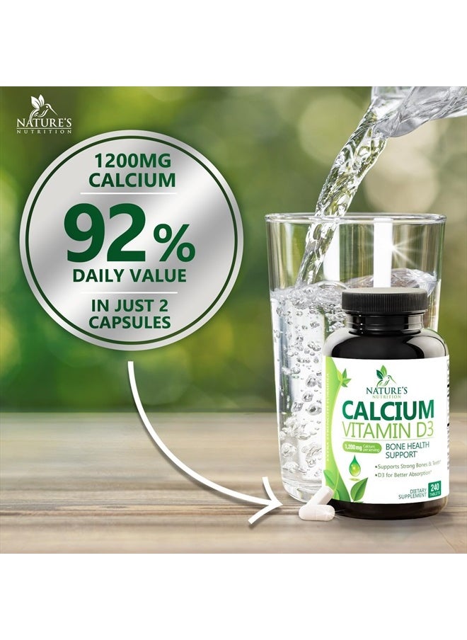 Nature's Nutrition - Calcium 1200 mg Plus Vitamin D3, Bone Health & Immune Support - Nature's Calcium Supplement with Extra Strength Vitamin D for Extra Strength Carbonate Absorption Dietary Supplement - 240 Tablets - Image 1
