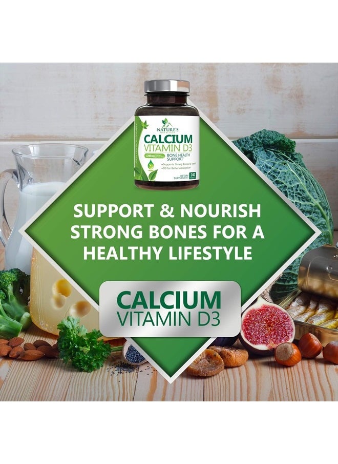 Nature's Nutrition - Calcium 1200 mg Plus Vitamin D3, Bone Health & Immune Support - Nature's Calcium Supplement with Extra Strength Vitamin D for Extra Strength Carbonate Absorption Dietary Supplement - 240 Tablets - Image 1