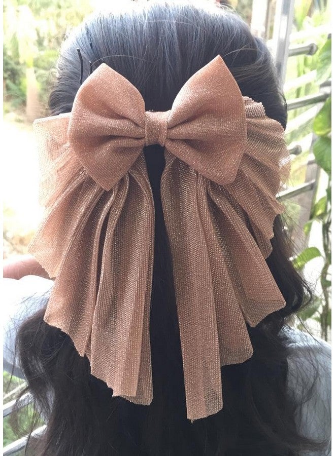 AKSHAR E-MART Hair Bows For Women, Luxury Silky Satin Hair Bow Clips, Cute Hair Accessories For Girls (Shining Brown) - Image 3