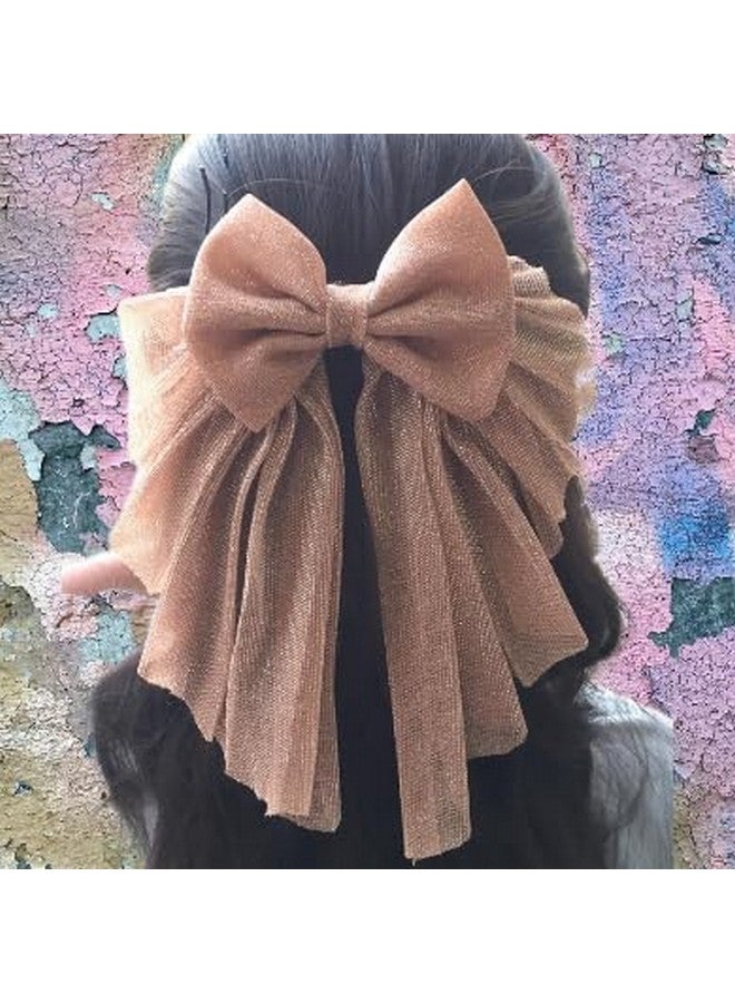 AKSHAR E-MART Hair Bows For Women, Luxury Silky Satin Hair Bow Clips, Cute Hair Accessories For Girls (Shining Brown) - Image 2