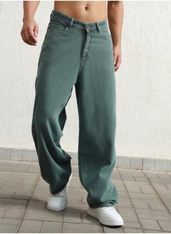Hubberholme Green Baggy Jeans Washed design crafted from 100% Cotton with Button closure.  - Image 2