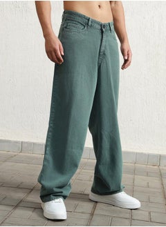 Hubberholme Green Baggy Jeans Washed design crafted from 100% Cotton with Button closure.  - Image 3