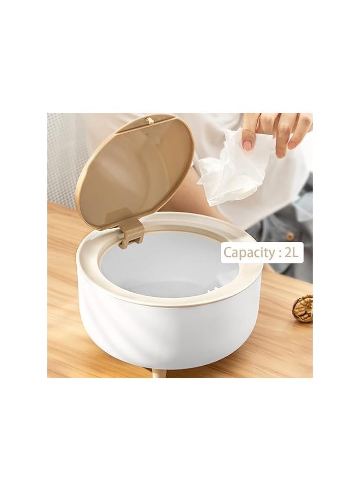 Mini Trash Can with Lid, Round Cute Wastebasket, Small Desktop Garbage Can Tiny Countertop Trash Bin for Table Bedroom Office  - Image 2