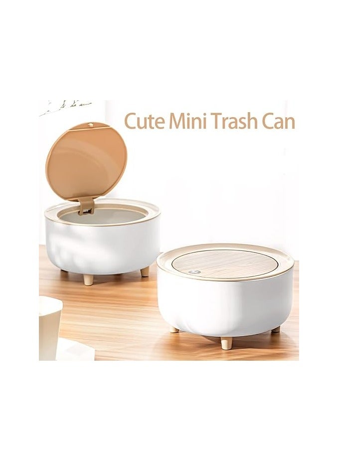 Mini Trash Can with Lid, Round Cute Wastebasket, Small Desktop Garbage Can Tiny Countertop Trash Bin for Table Bedroom Office  - Image 3