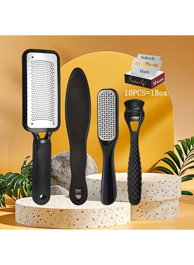 4pcs Foot Care Pedicure Spa Set With 10 Replacement Blades Multifunctional Foot File Remover Dead Skin Scraper Professional Stainless Steel Foot Care Tools For Dry And Wet Conditions - Image 1