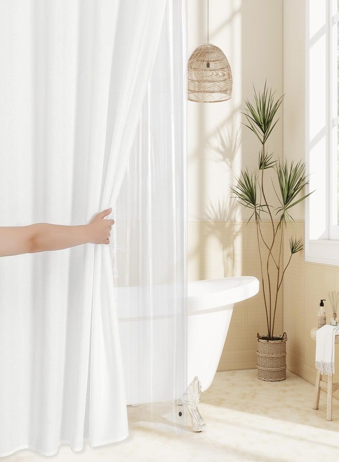 MitoVilla 3 in 1 Shower Curtain Set, White Modern Slub Textured Fabric Shower Curtain and Clear PEVA Liner Set with 12 Double Sided Steel Hooks, Waterproof Fabric Hotel Bathroom Curtain - 72x72 - Image 2