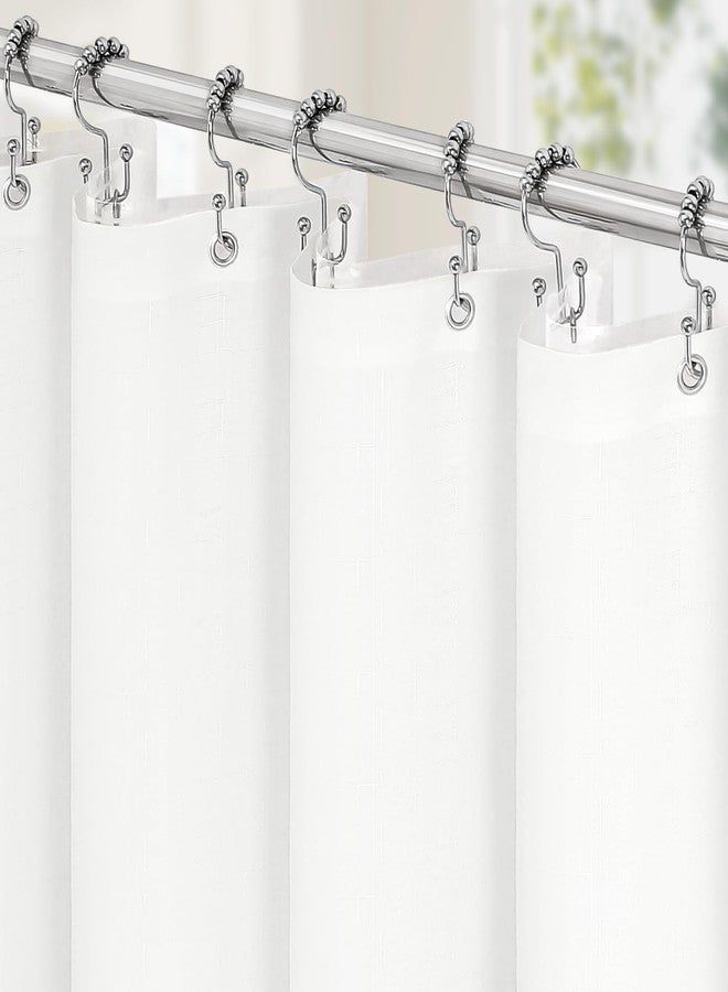 MitoVilla 3 in 1 Shower Curtain Set, White Modern Slub Textured Fabric Shower Curtain and Clear PEVA Liner Set with 12 Double Sided Steel Hooks, Waterproof Fabric Hotel Bathroom Curtain - 72x72 - Image 1