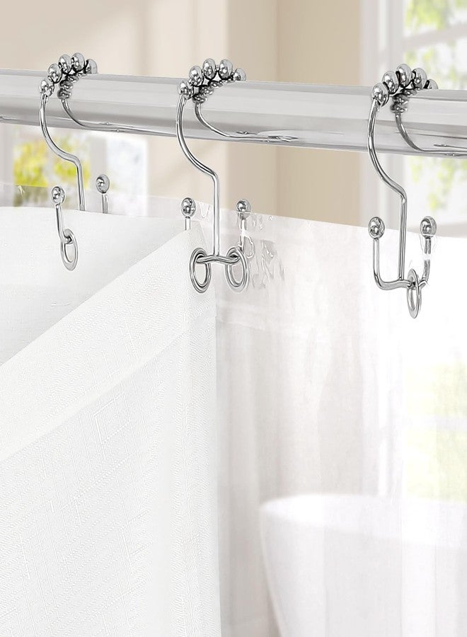 MitoVilla 3 in 1 Shower Curtain Set, White Modern Slub Textured Fabric Shower Curtain and Clear PEVA Liner Set with 12 Double Sided Steel Hooks, Waterproof Fabric Hotel Bathroom Curtain - 72x72 - Image 5