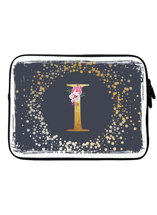 Stylizedd Laptop Sleeve Bag for Macbook 13, 14, 15, 16 inch- Custom Monogram Initial Letter Floral Pattern Alphabet - I  (Grey) - Image 1