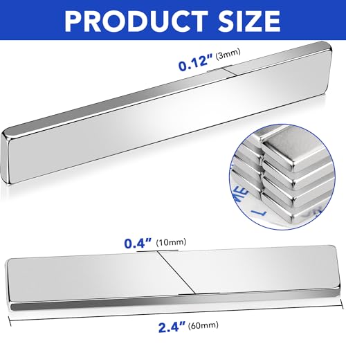 MIKEDE Neodymium Magnets, 5 Pack Super Strong Magnets Bar, Heavy Duty Magnet with Adhesive Backing, Rare Earth Small Magnet Strips for Fridge, DIY, Craft, Science - 60x10x3 mm - Image 2
