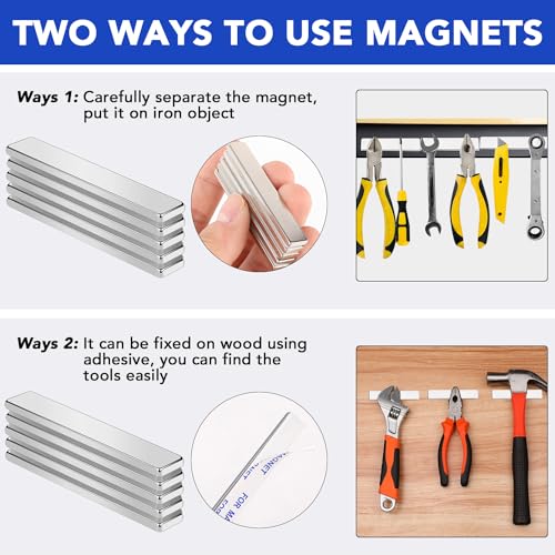 MIKEDE Neodymium Magnets, 5 Pack Super Strong Magnets Bar, Heavy Duty Magnet with Adhesive Backing, Rare Earth Small Magnet Strips for Fridge, DIY, Craft, Science - 60x10x3 mm - Image 4