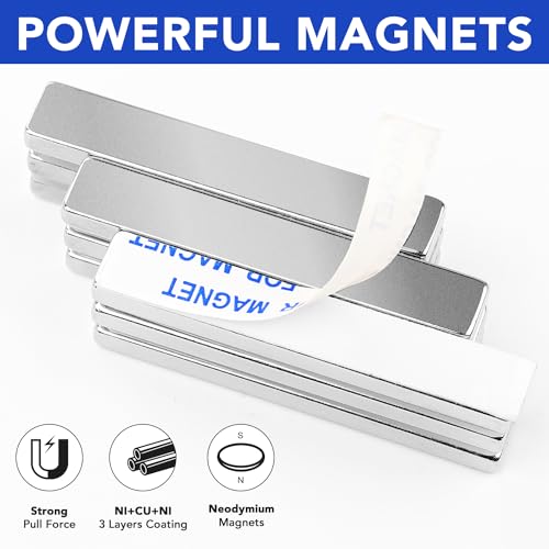 MIKEDE Neodymium Magnets, 5 Pack Super Strong Magnets Bar, Heavy Duty Magnet with Adhesive Backing, Rare Earth Small Magnet Strips for Fridge, DIY, Craft, Science - 60x10x3 mm - Image 3