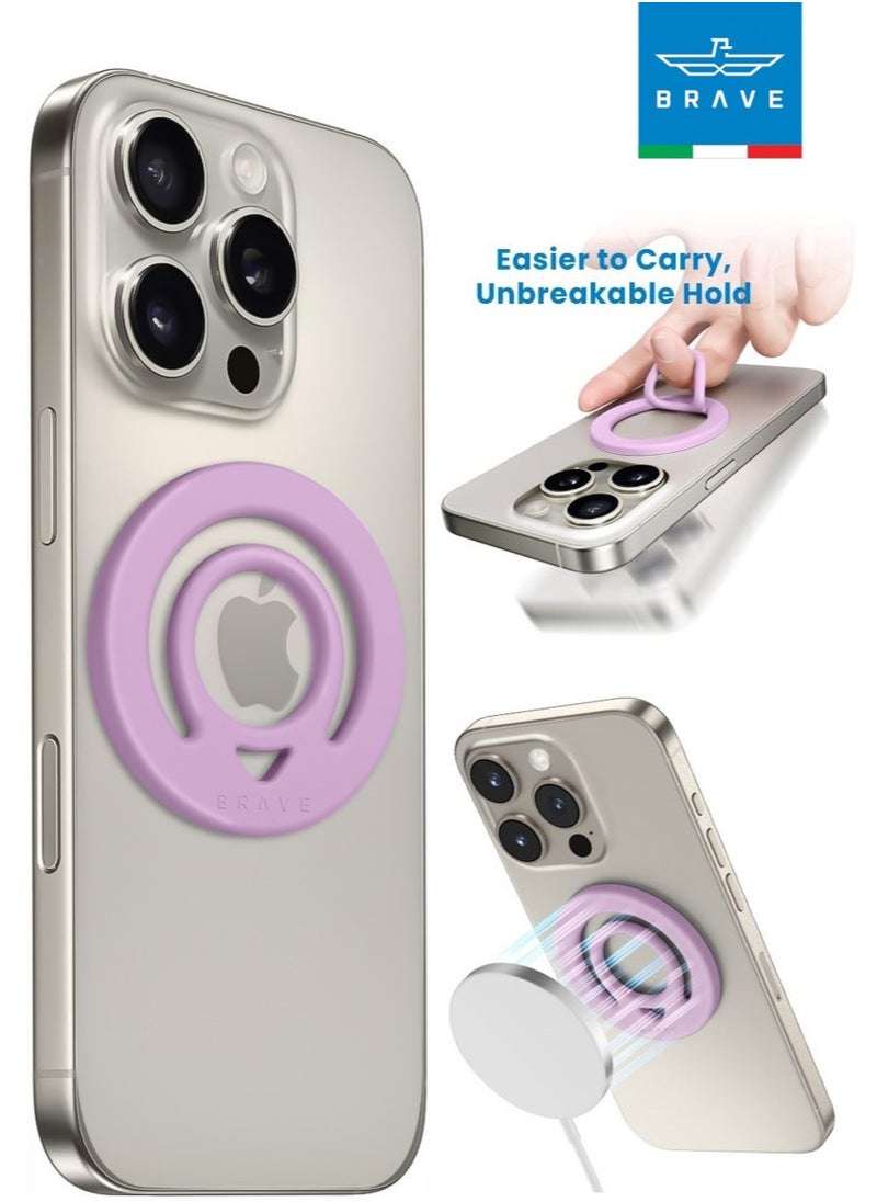 Brave - Double-Sided Magnetic Ring Holder - Durable MagSafe Silicone Phone Grip, Compatible with Wireless Charging - Magnetic Cell Phone Ring for iPhone 16/15/14/13/12 (Pro/Max/Plus), Samsung Galaxy S25/S24/S23/S22 and Other Series, and Other Phones with Metal Plate Attachment - Secure Grip and Hands-Free Stand (Pink) - Image 1