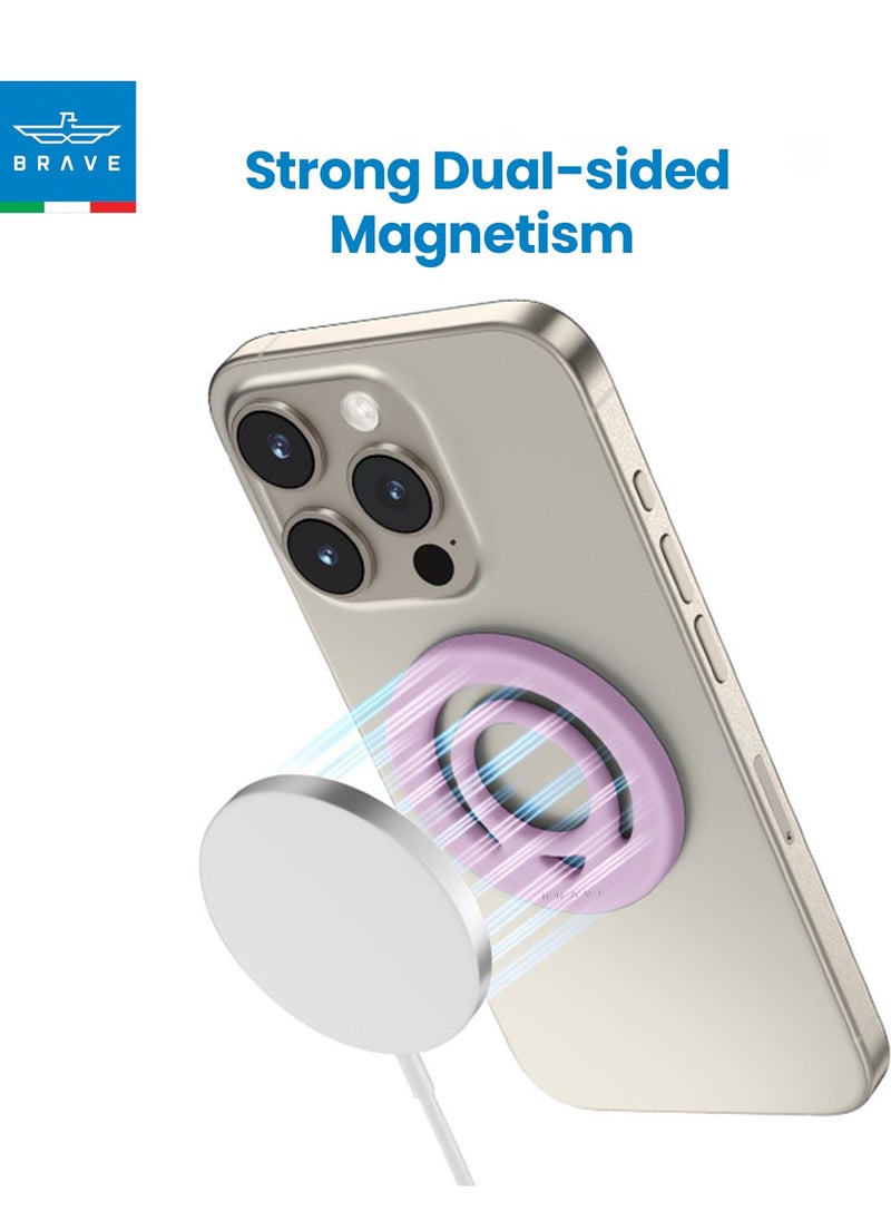 Brave - Double-Sided Magnetic Ring Holder - Durable MagSafe Silicone Phone Grip, Compatible with Wireless Charging - Magnetic Cell Phone Ring for iPhone 16/15/14/13/12 (Pro/Max/Plus), Samsung Galaxy S25/S24/S23/S22 and Other Series, and Other Phones with Metal Plate Attachment - Secure Grip and Hands-Free Stand (Pink) - Image 1