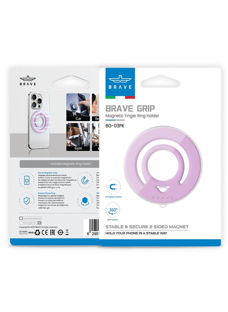 Brave - Double-Sided Magnetic Ring Holder - Durable MagSafe Silicone Phone Grip, Compatible with Wireless Charging - Magnetic Cell Phone Ring for iPhone 16/15/14/13/12 (Pro/Max/Plus), Samsung Galaxy S25/S24/S23/S22 and Other Series, and Other Phones with Metal Plate Attachment - Secure Grip and Hands-Free Stand (Pink) - Image 1