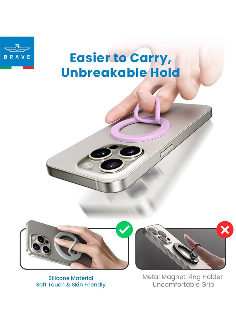 Brave - Double-Sided Magnetic Ring Holder - Durable MagSafe Silicone Phone Grip, Compatible with Wireless Charging - Magnetic Cell Phone Ring for iPhone 16/15/14/13/12 (Pro/Max/Plus), Samsung Galaxy S25/S24/S23/S22 and Other Series, and Other Phones with Metal Plate Attachment - Secure Grip and Hands-Free Stand (Pink) - Image 1