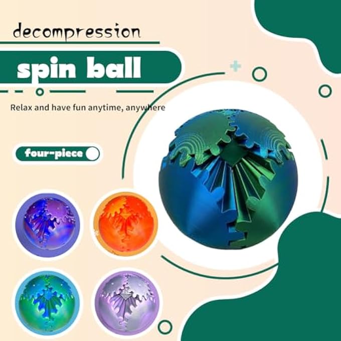 ELETON 3D Printed Gear Ball Gear Sphere Fidget Toy, 4 Pack Stress and Anxiety Relaxing Fidgets Toys, Gearsphere Cube Fidget Toy for Office and Home, Easter Basket Stuffers Party Favors Gift - Image 4