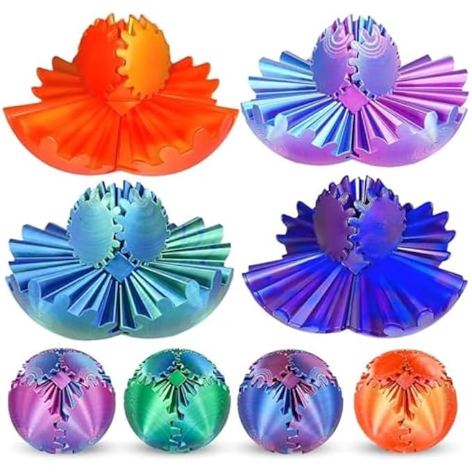ELETON 3D Printed Gear Ball Gear Sphere Fidget Toy, 4 Pack Stress and Anxiety Relaxing Fidgets Toys, Gearsphere Cube Fidget Toy for Office and Home, Easter Basket Stuffers Party Favors Gift - Image 1