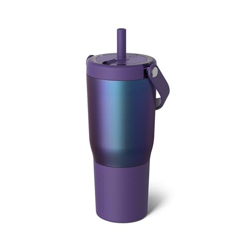 BrÃ¼Mate BrMate Resa 25oz 100 Leakproof Travel Tumbler wHandle Straw Flexible SoftSip Straw Silicone Sleeve for Durability Stainless Steel Cup Holder Travel Friendly Water Bottle Dark Aura - Image 1
