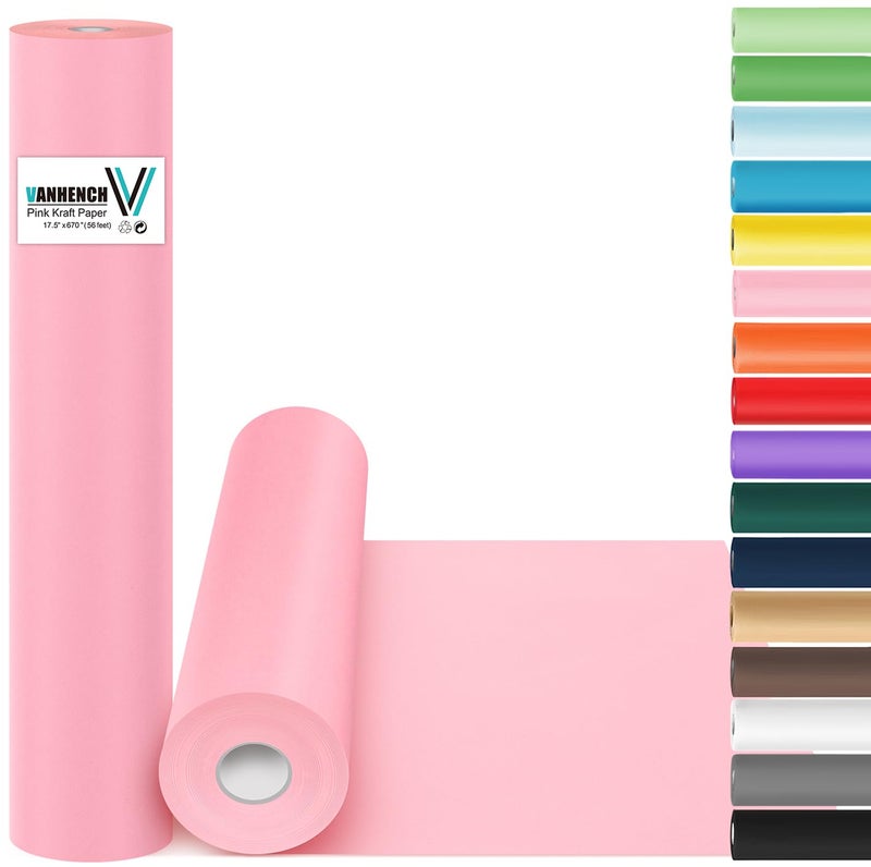 Vanhench 175963 80 14FT Pink Wrapping Paper Roll Bulletin Board Paper Color Kraft Paper Roll for Art Crafts Wedding Birthday Mothers Day Gifts Bouquet Flower Wrapping