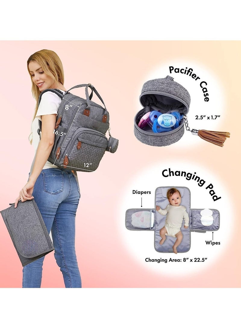 NIBEMINENT BabbleRoo Multifunctional Waterproof Diaper Bag, Essential Travel Baby Tote with Changing Pad, Carrier and Pacifier Cover - Unisex, Dark Grey  - Image 2