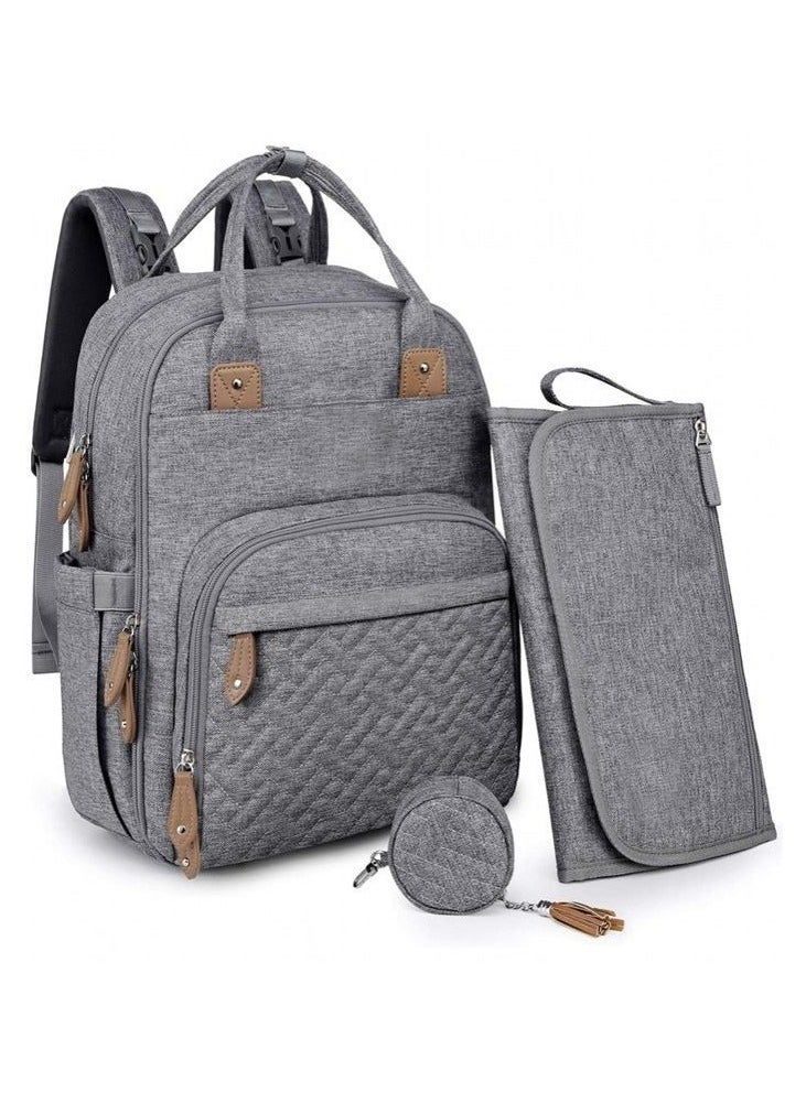 NIBEMINENT BabbleRoo Multifunctional Waterproof Diaper Bag, Essential Travel Baby Tote with Changing Pad, Carrier and Pacifier Cover - Unisex, Dark Grey  - Image 1