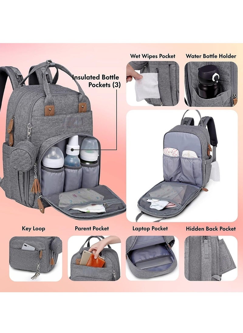 NIBEMINENT BabbleRoo Multifunctional Waterproof Diaper Bag, Essential Travel Baby Tote with Changing Pad, Carrier and Pacifier Cover - Unisex, Dark Grey  - Image 3