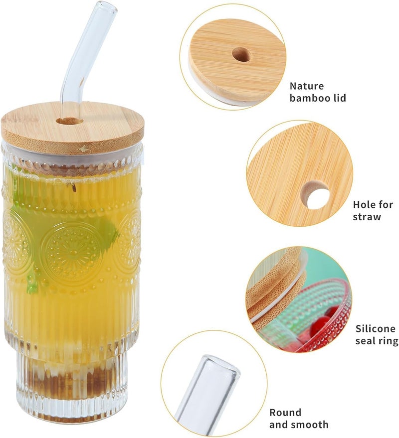 SKDBPM Ice Juice Drinks Glass Can Mug with Straw for Milk/Coffee/Green Tea Cup Set of 1-510ml Transparent Printed Can Shape Cup (Pack of 1) (Wooden Ribbed Embossed) - Image 5