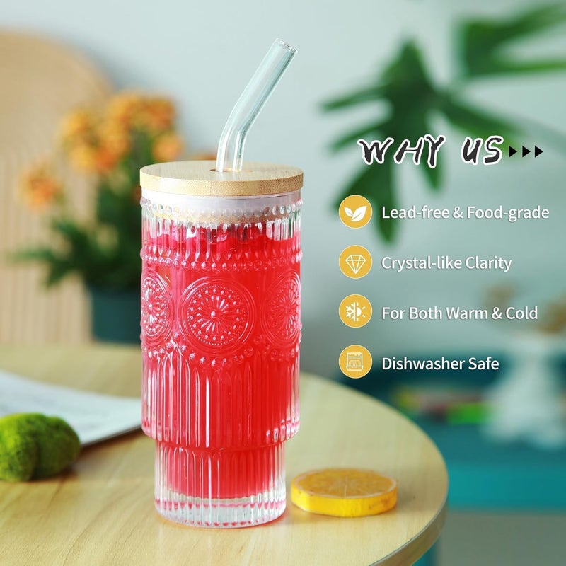 SKDBPM Ice Juice Drinks Glass Can Mug with Straw for Milk/Coffee/Green Tea Cup Set of 1-510ml Transparent Printed Can Shape Cup (Pack of 1) (Wooden Ribbed Embossed) - Image 3