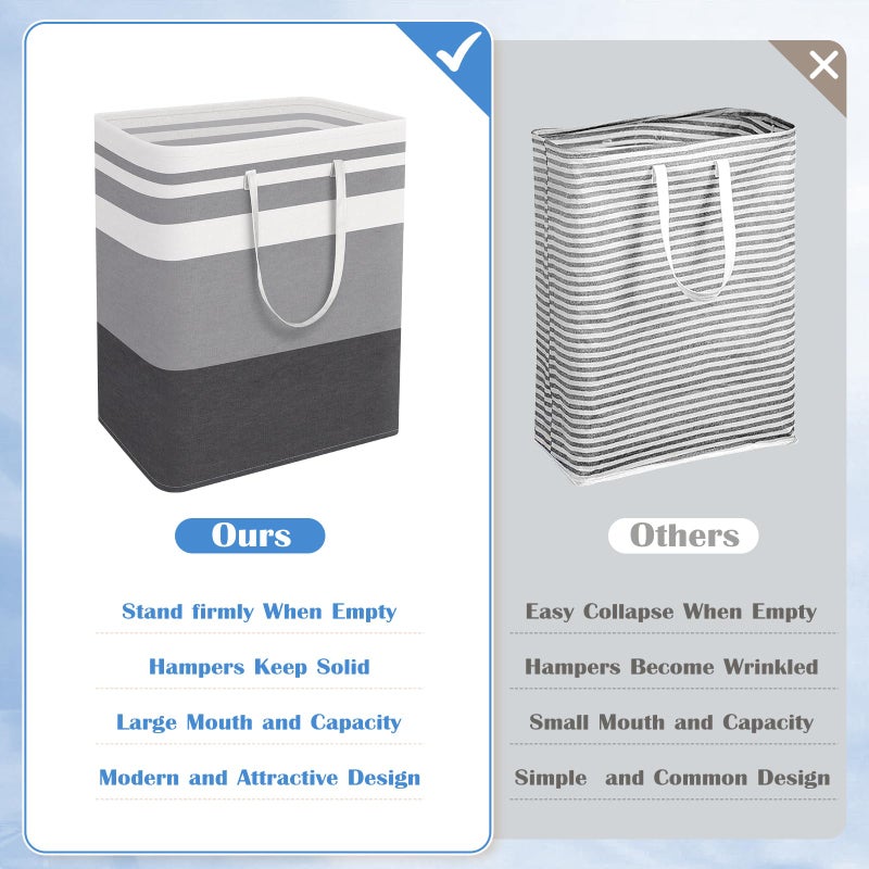 BlissTotes 3-Pack Laundry Basket, Freestandingï¼†Waterproof Laundry Hamper, Collapsible Tall Clothes Hamper with Easy Carry Handles for Clothes, Towels in the Family and Dorm,Gradient Grey,125L - Image 3