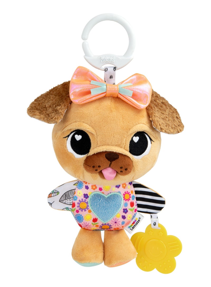 Lamaze Lovey the Pug Pram Toy: Engaging Clip-and-Go Sensory Toy for Babies, Multicolored Early Development Toy with Crinkle Ears and Chewy Teether, Ideal Baby Shower Gift for Ages 0-6 Months and Up - Image 1