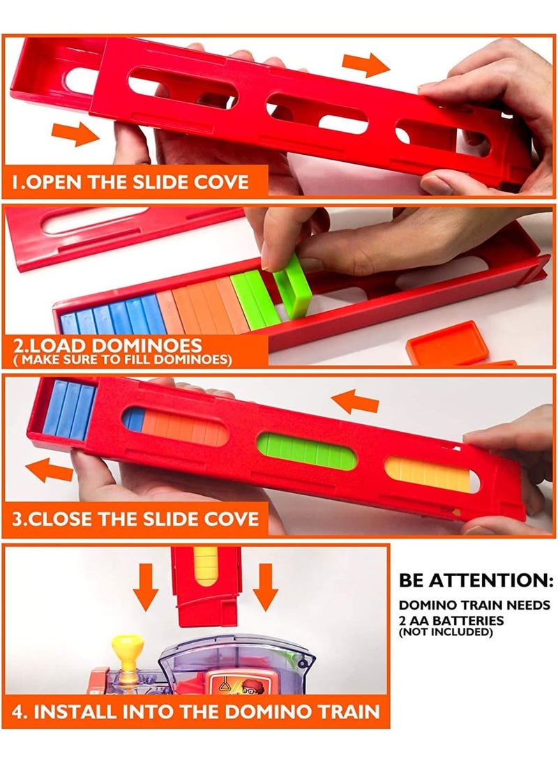 Zikra Domino Train, 80 Pcs Domino Blocks Set Plastic Kids Domino Construction 4 Color Children Creative Toy Game Educational Play for 3-12 Year Old Boys and Girls - Image 2