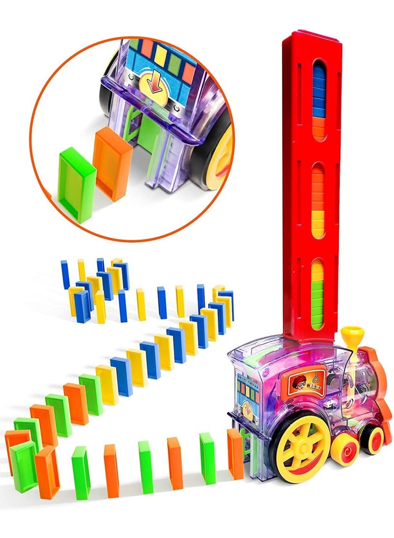 Zikra Domino Train, 80 Pcs Domino Blocks Set Plastic Kids Domino Construction 4 Color Children Creative Toy Game Educational Play for 3-12 Year Old Boys and Girls - Image 3