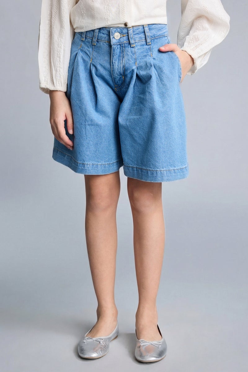 DeFacto Blue Girl Girl Denim Shorts Casual - Image 3