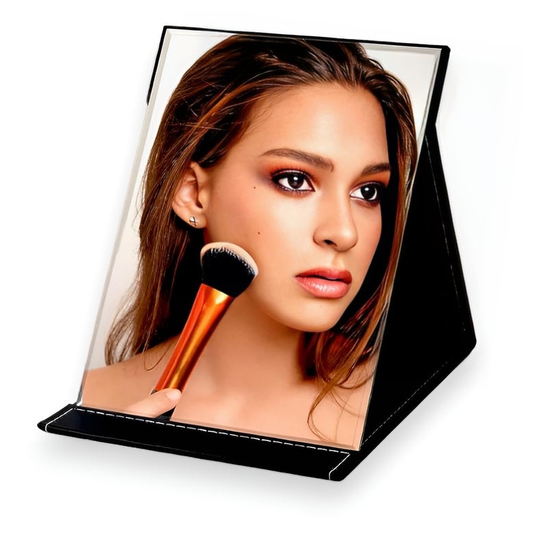 ONICORN Table Desk Vanity Makeup Mirror, Portable Folding Mirror with Stand Adjustable Rotation Tavel Make Up Mirror, Bathroom for Shower Shaving (Black, Tabletop Mount, Unframed, Rectangular) - Image 1
