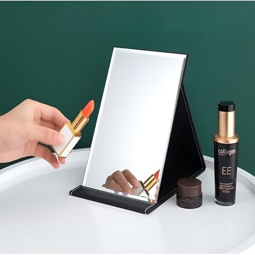 ONICORN Table Desk Vanity Makeup Mirror, Portable Folding Mirror with Stand Adjustable Rotation Tavel Make Up Mirror, Bathroom for Shower Shaving (Black, Tabletop Mount, Unframed, Rectangular) - Image 2