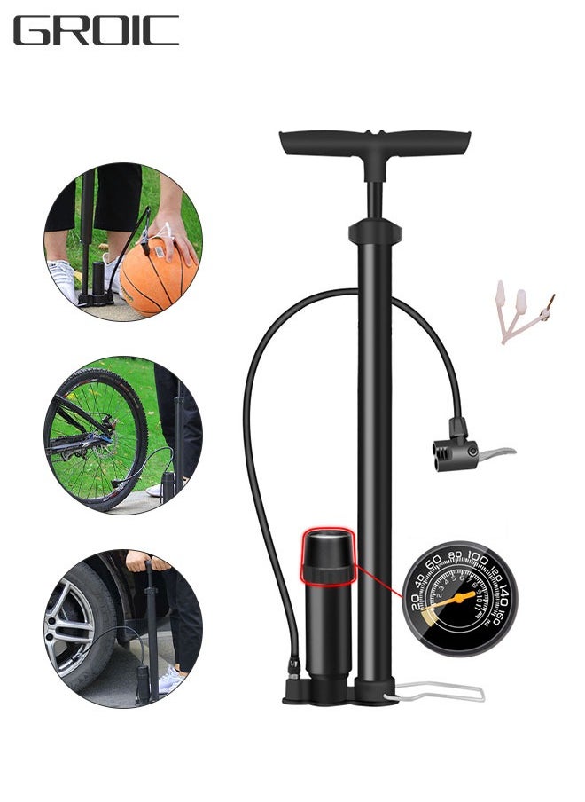GROIC Bike Pump with Gauge - Portable Bicycle Tire Pump - 160 PSI Bike Air Pump，Multi-function Air Pump for Basketball/Football/Motorcycles/Car  - Image 1