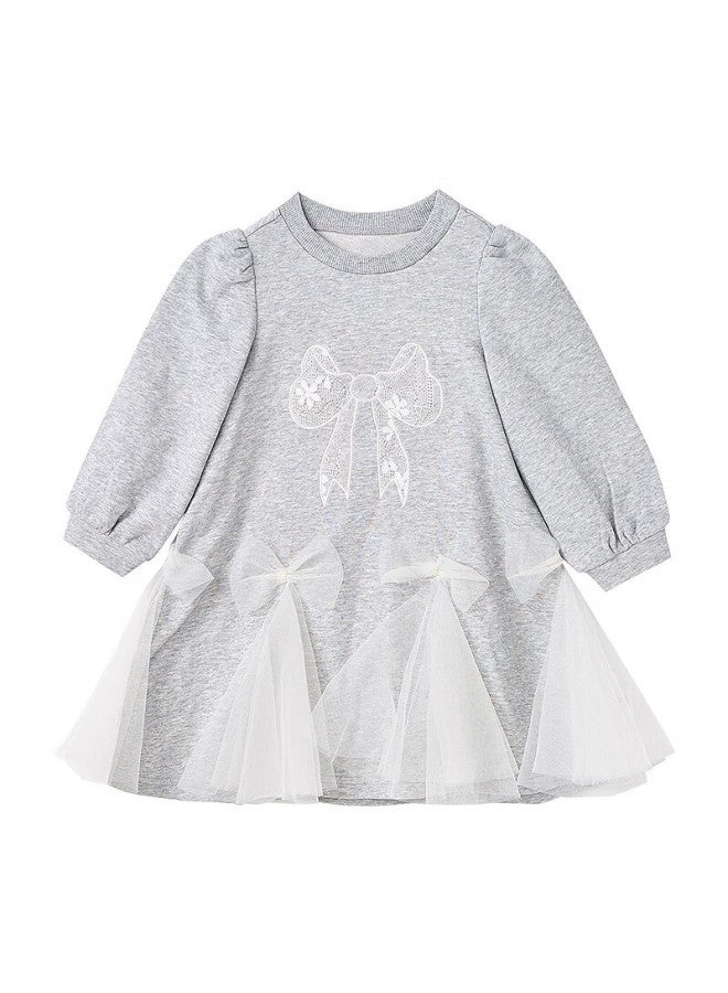 Deesha Girls' Dress Spring Lace Butterfly Net Yarn Sweatshirt Dress Light Grey 140 - Image 5
