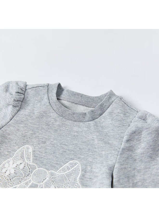 Deesha Girls' Dress Spring Lace Butterfly Net Yarn Sweatshirt Dress Light Grey 140 - Image 3