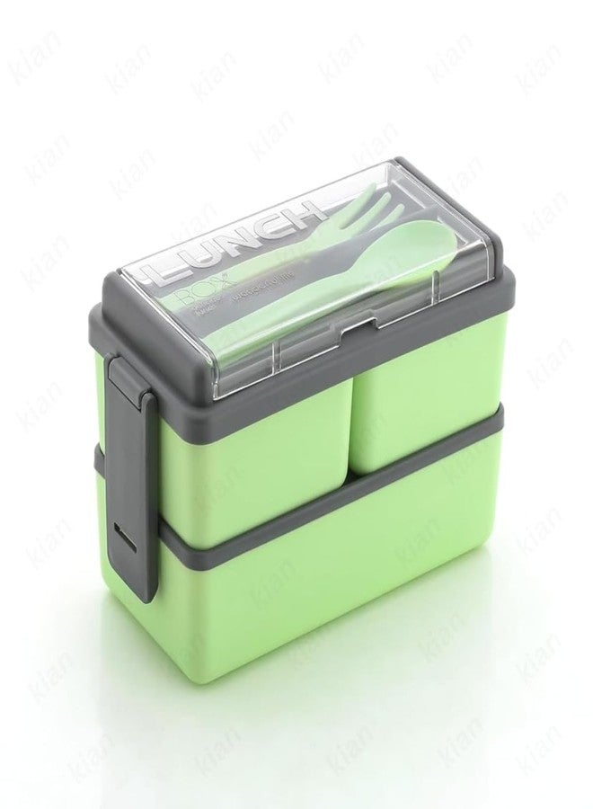 Kian Plastic Lunch Box Comes with 3 Detachable Box, 2 Spoons & Stylish Lid Bpa Free, Air Tight,Easy to Carry in Bagpack Ideal for Office, School & Oudoor Double Decker (Multicolor)(Pack of 1) - Image 1