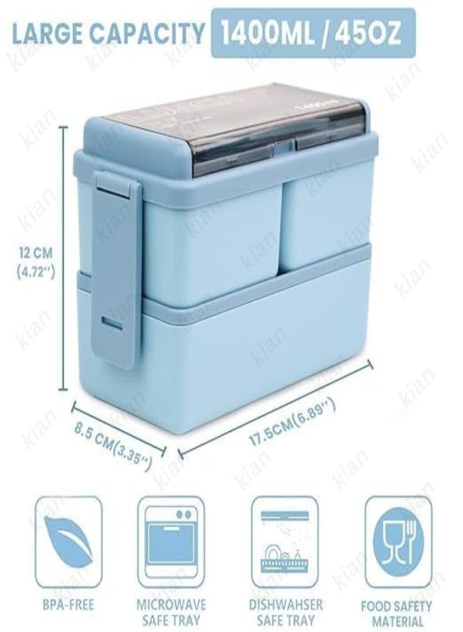 Kian Plastic Lunch Box Comes with 3 Detachable Box, 2 Spoons & Stylish Lid Bpa Free, Air Tight,Easy to Carry in Bagpack Ideal for Office, School & Oudoor Double Decker (Multicolor)(Pack of 1) - Image 2