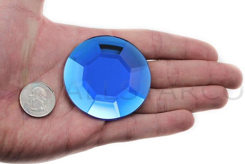 Allstarco 60mm Blue Sapphire H104 Large Self Adhesive Round Acrylic Cosplay Gem Flat Back Plastic Stick On Rhinestone for Cosplay Costumes Scrapbooking Prop Craft Embelishment Steven Universe Decor Jewel 1PC - Image 1
